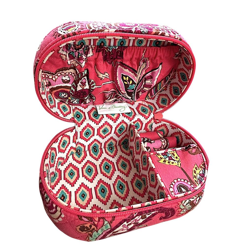 Vera Bradley Quilted Travel Jewelry Organizer Case Pink Paisley Retired Print